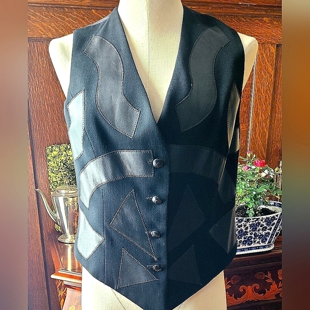 Roberto Makali Wool & Leather Black Vest
